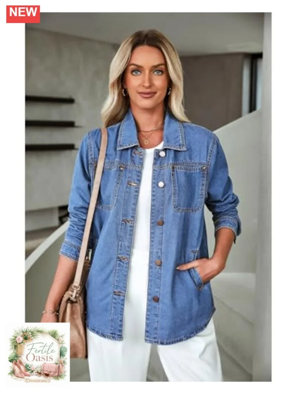 Denim Jackets for Women Trendy Long Sleeve Button Down Shacket with Pockets
